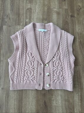 Chunky Knit Shawl Collar Button-Front Sweater Vest - Blush Pink by endless rose